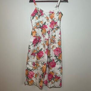 Cynthia Rowley Floral Linen Sundress Womens 4 White Pink Orange Midi Dress